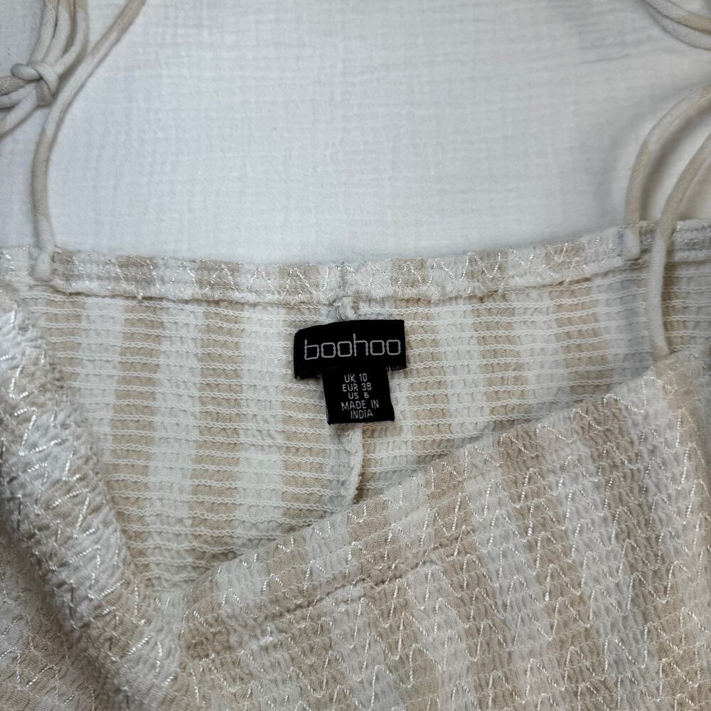 Boohoo Smocked Striped Sundress Maxi Cotton Women’s 6 Tiered Coastal Cottagecore - Picture 9 of 16